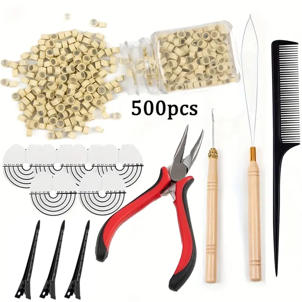 

Hair Extension Tools Kit,500Silicone Lined Micro Rings, 1 Plier,1 Comb,1 Threader,1 Crochet Hook, 3 Metal Hair Clip 5Sinsulation