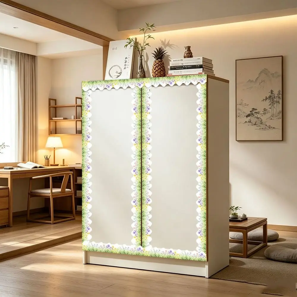 Flower Bulletin Board Border 10m/Roll Cuttable Border Trim Roll Scalloped Edge Decorative Board Border Sticker Classroom Decor