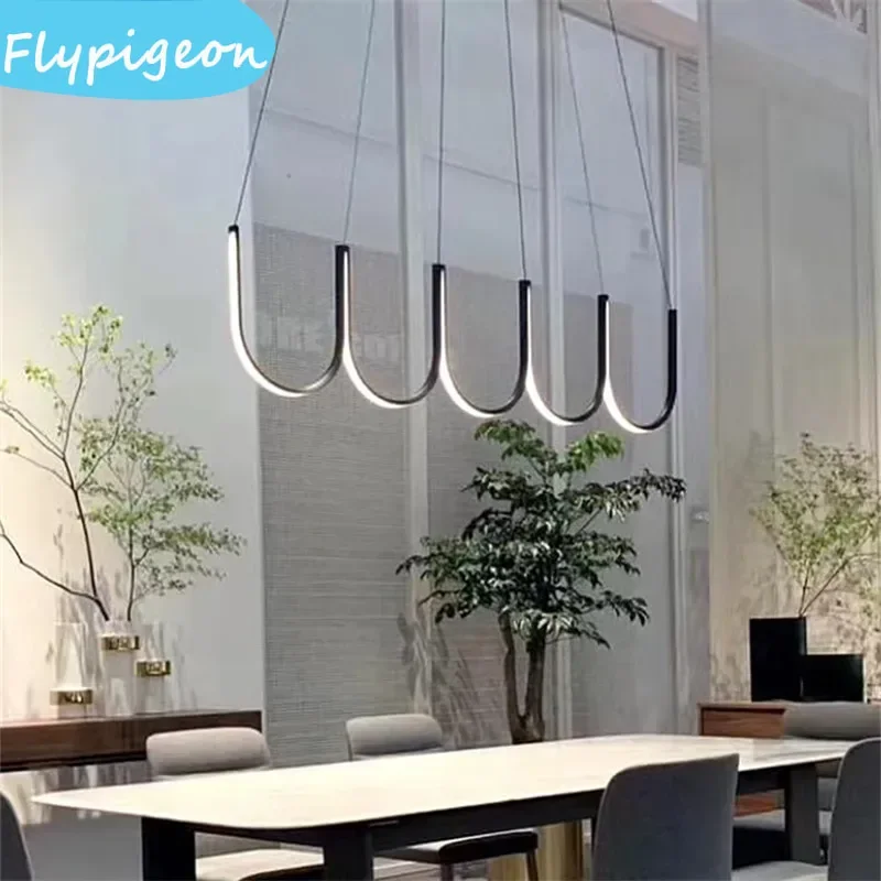 Bauhaus Linear Chandelier LED Minimalist Arch Light for Luxury Bedroom Living Room Home Decor Lighting Luminaire Pendant Light