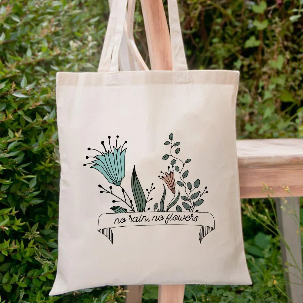 

No Rain No Flowers Canvas Tote Bag Casual Shoulder Bag Eco Friendly Bag Shopping Office Travel Book Yoga Bag Bridesmaid Handbag