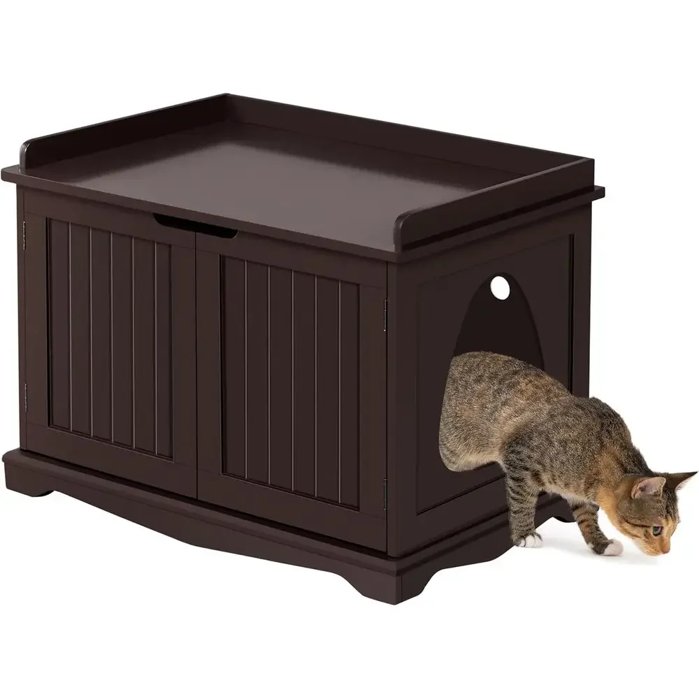 

Indoor Wooden Cat Litter Box Enclosure, Hidden Washroom Cabinet, Decorative Pet Side Table with Storage