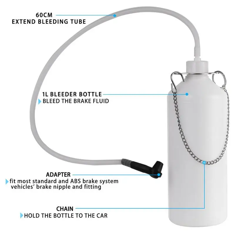 Garrafa sangradora de freio 1l, kit sangrador de freio, garrafa de alta resistência, conector de borracha para carro, motocicleta, atv