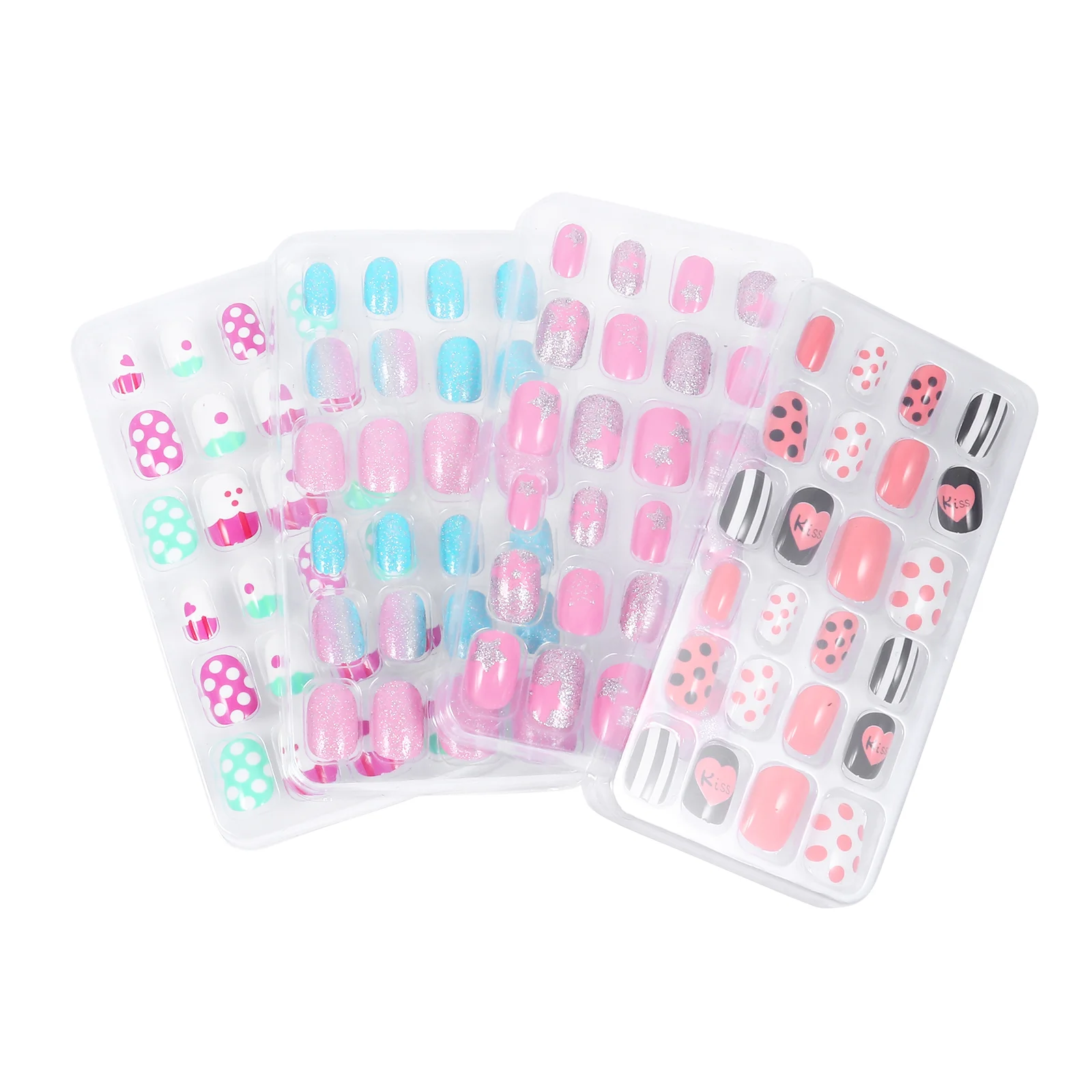 

96 Pcs/4 Children's False Nails Girl Fake Kids Artificial Glue ABS Environmental Protection Material Press Toddler
