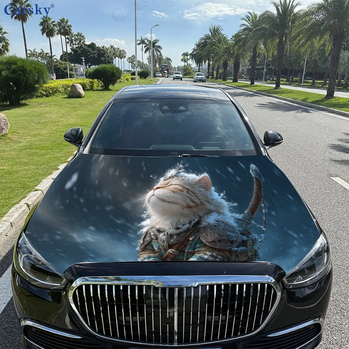 ملصق غطاء محرك السيارة Armor Cat Warrior PVC عصا مقاومة للماء ذاتية اللون، ملحقات خارجية للسيارات المذهلة ديكور حماية هدية لمحبي السيارة