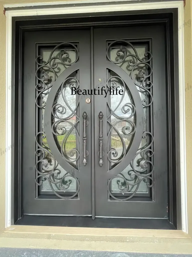F181 Customization Golden Supplier Exterior Iron French Doors Cast Iron Door Wrought Iron French Doors