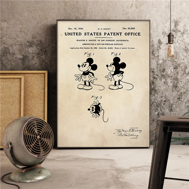 Pintura en lienzo de diseño Retro, dibujo de Mickey Mouse, Walt, DisneyPoster, impresión HD, Vintage, Manga cómica, arte de pared, decoración, Cuadros sin marco