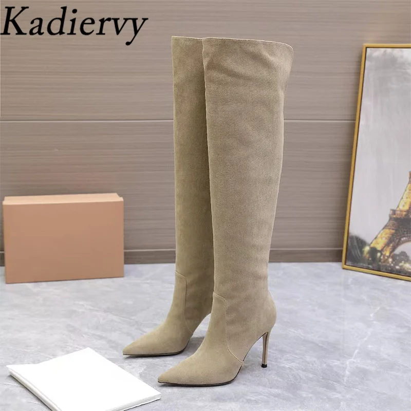 الخريف الشتاء فوق الركبة أحذية النساء أشار تو تمتد أحذية طويلة عالية الكعب أحذية امرأة سوداء الفخذ أحذية عالية امرأة #2
