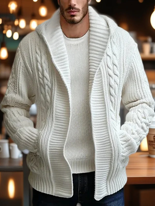 

Men's Knitted Long Sve Cardigan Sweater with Hat Woven Warm Outerwear Casual Vintage Twist Flower Design Comfortable Fit
