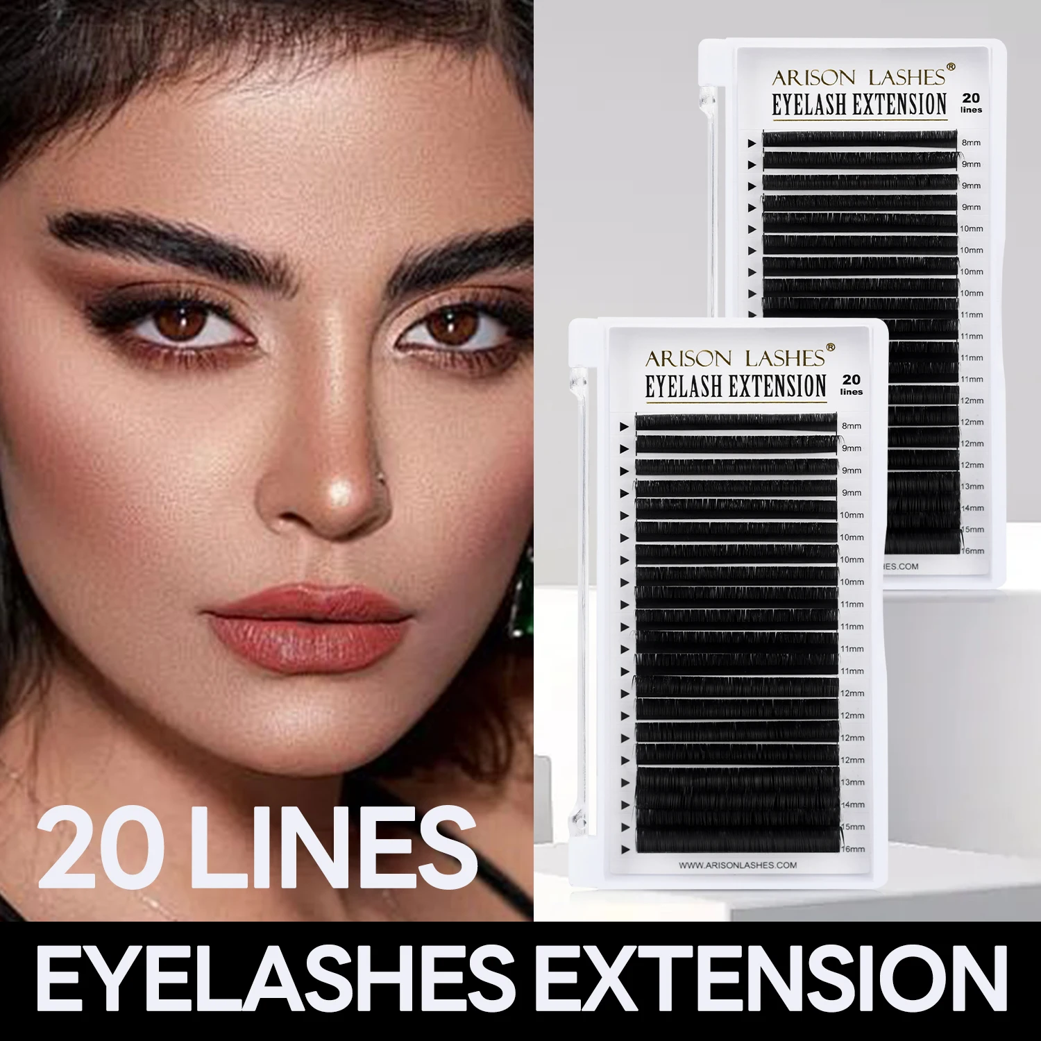 

ARISON Individual False Eyelashes 20 Rows Matte Black Lashes That Look Like Extension High Quality Makeup Tool