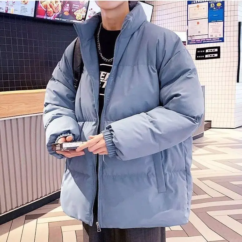 

Loose Fit Thiened Winter Jaet for Couples Warm Stand Collar Cotton Padded Coat Youth Faion Polyester Fiber Casual Wear