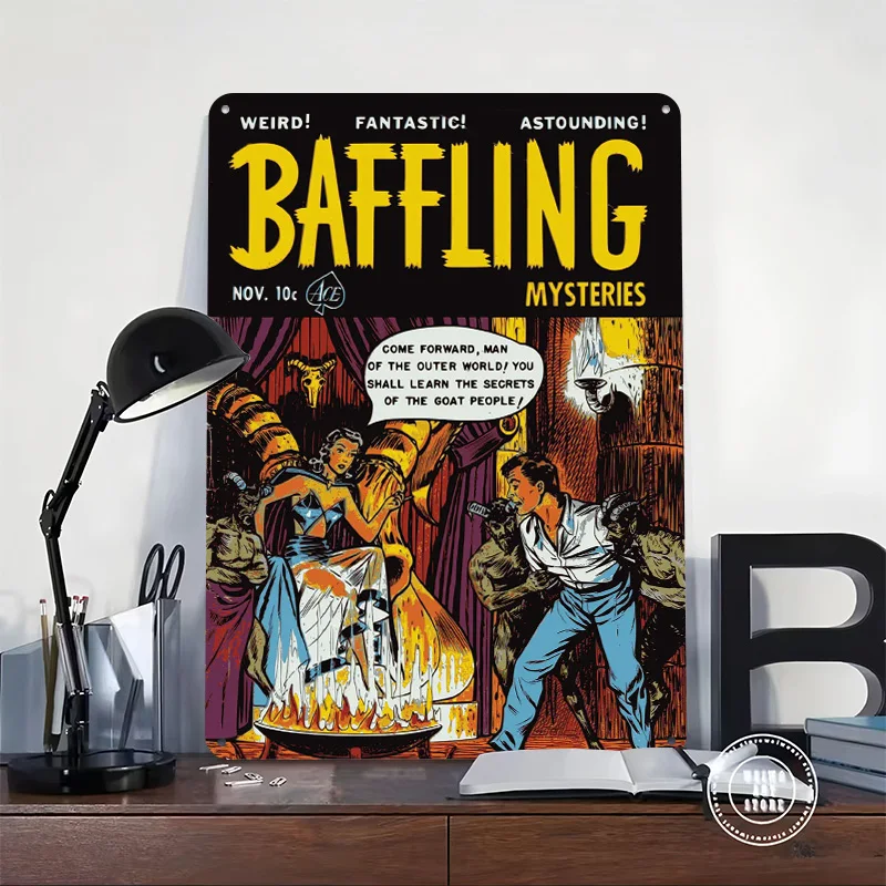 BAFFLING MYSTERIES 05 Tinplate Poster Custom Wall Art Vintage Metal Signs Retro Tin Plaque for Office Decor Decoration Bedroom