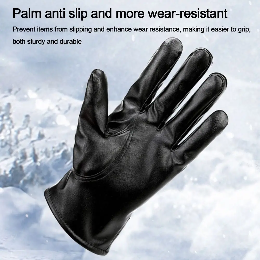 New Women Men Pu Leather Gloves Plus Velvet Warm Touchscreen Gloves Waterproof Glove Winter Outdoor Cycling Motorcycle