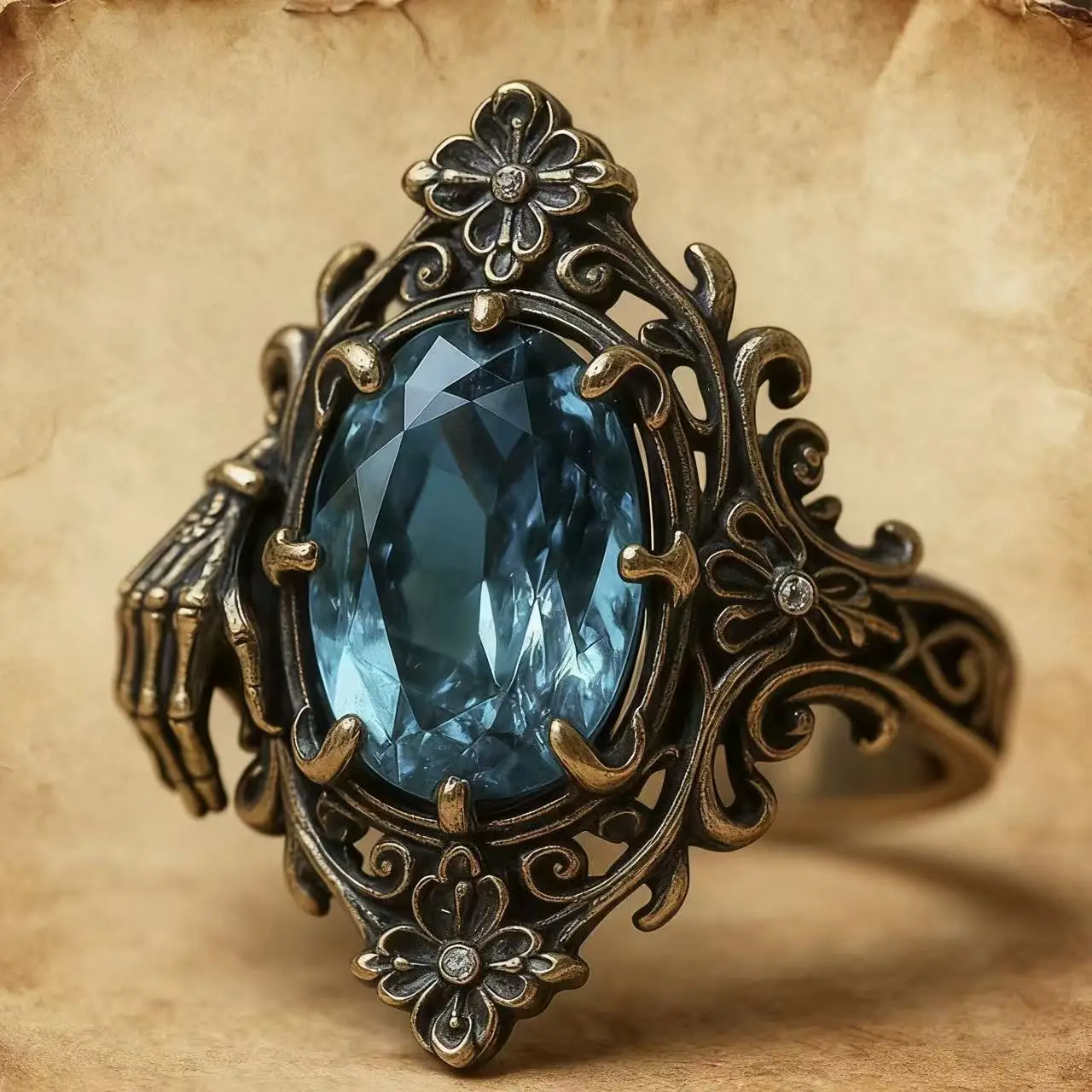 

2026 New Vintage Devil Claw Ring, Lake Blue Zircon Design, European American Carved Jewelry for Women Halloween