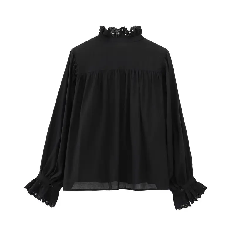 Primavera 2025 Csa Fena Casual Respirável Bordada com Recortes Versátil de Caimento Solto com Manga Longa Design Faion