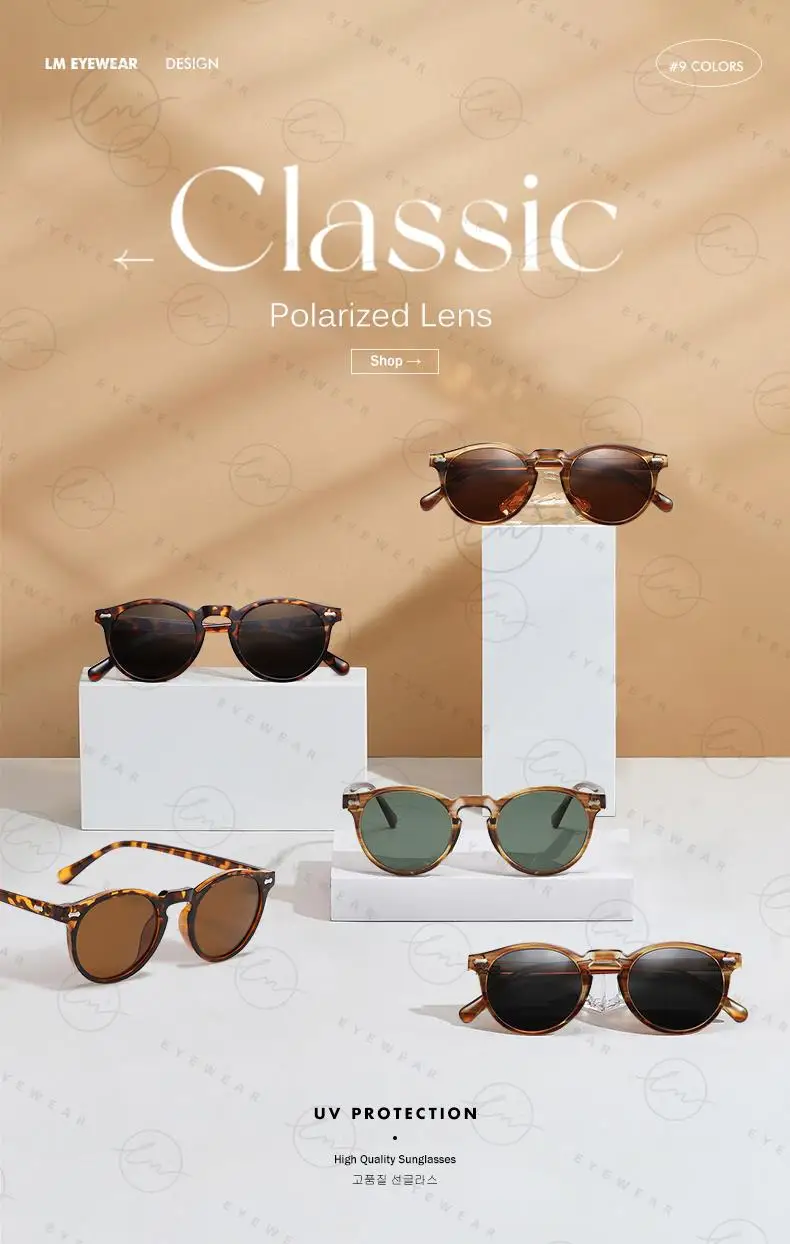 LM Klassische Runde Polarisierte Sonnenbrille Frauen Männer Tee Objektiv Outdoor Driving Shades Vintage Sonnenbrille Unisex UV400 Gafas De Sol – Detail 1