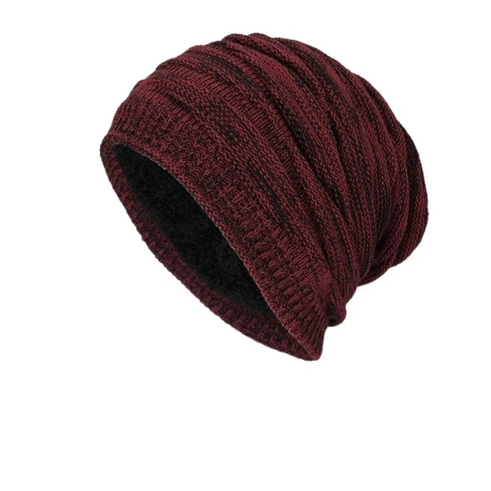 

Casual Woolen Knitted Pullover Hat Keep Warm Velvet Woolen Hat Coldproof Ear Protection Beanies Cap Autumn