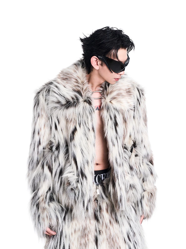 High Street Gaoding Series Leopard Print Long Fur Coat Men in Autumn and Winter Warm Fashion Short Imitation Fur Jacket