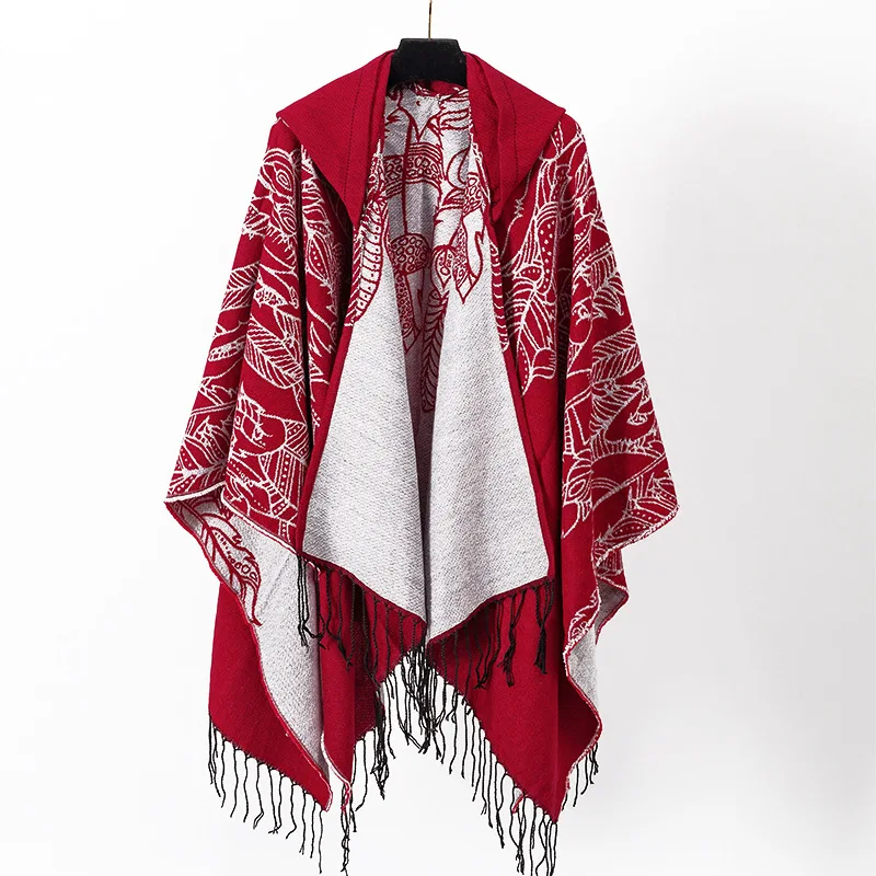 

Autumn and winter men's cloak travel imitation cashmere hooded cloak warm double-sided ethnic shawl cloak scarf trend P5