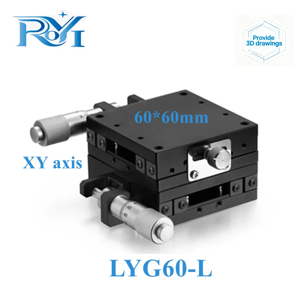 XY Axis 60*60mm LGY60-C LGY60-R LGY60-L Knob Micrometer Sliding Stage Guide Rail Type Platform Manual Displacement Sliding Table