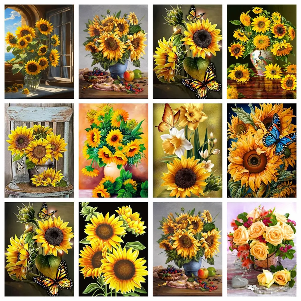 AZQSD 5d Diamond Painting Sunflower Flower Mosaic 30x40cm Full Round Drill Cross Stitch Kits Embroidery Floral Gift Handmade