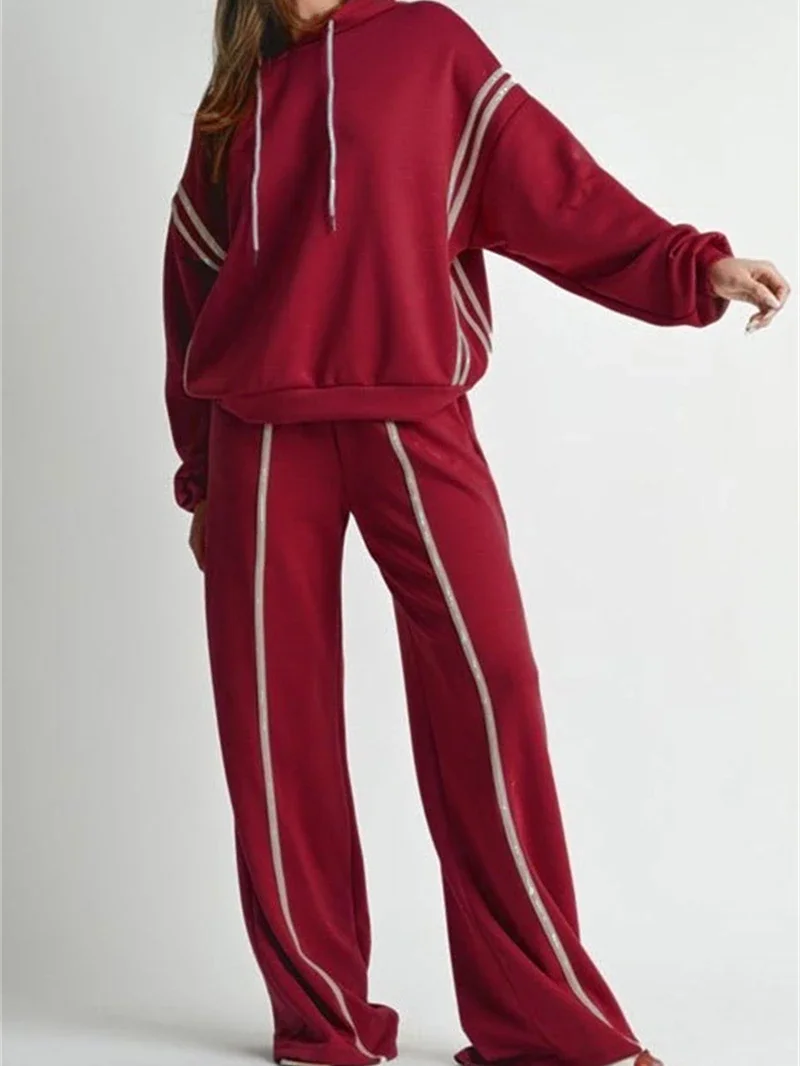 

Streetwear 2 Piece Sets Women Outfit Spring Clothes Women 2025 Side Stripe Hooded Sweatshirt Top and Pant Sets Casual Sweatsuits