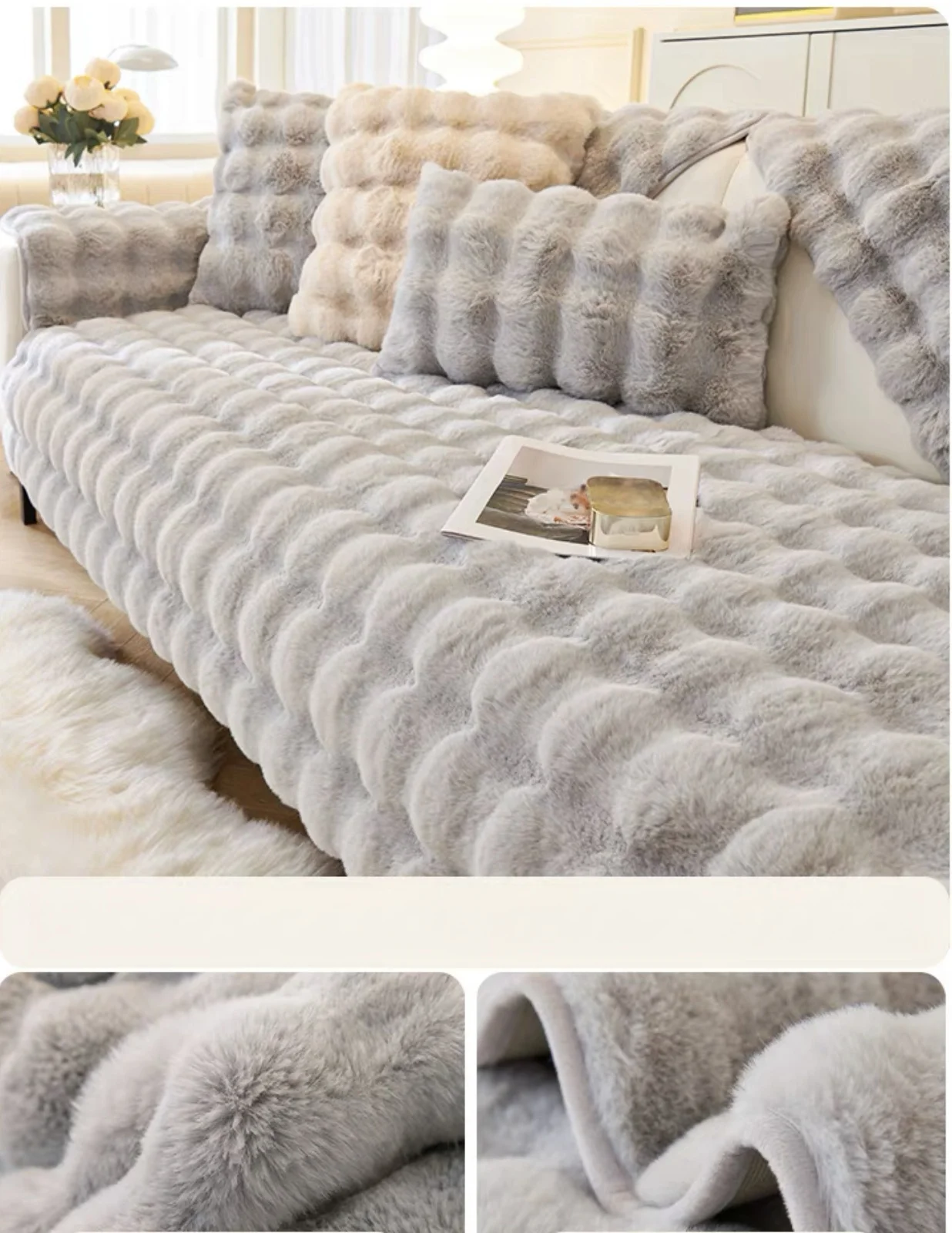 Verdicken Nachahmung Kaninchen Fell Plüsch Sofa Schonbezug Nicht-slip Weiche Sofa Handtuch Couch Kissen Für Wohnzimmer Moderne Wohnkultur – Detail 5