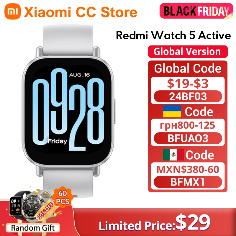 Global Version Xiaomi Redmi Watch 5 Active Up to 18 days of battery life 2'' Display 140+ workout modes Bluetooth calling 5ATM