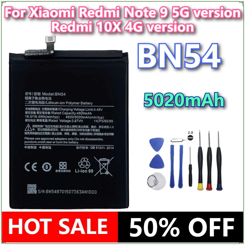 

Brand New BN54 5020mAh Mobile Phone Battery For Xiaomi Redmi Note 9 5G version Redmi 10X 4G version Phone Replacement Batteries