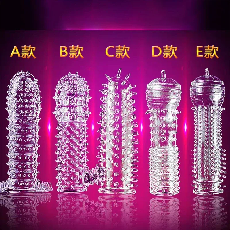 Adult Penis Sleeve Reusable Condoms Sex Toys for Men Delay Ejaculation G Spot Stimulation Safer Contraception Cock Ring Extender