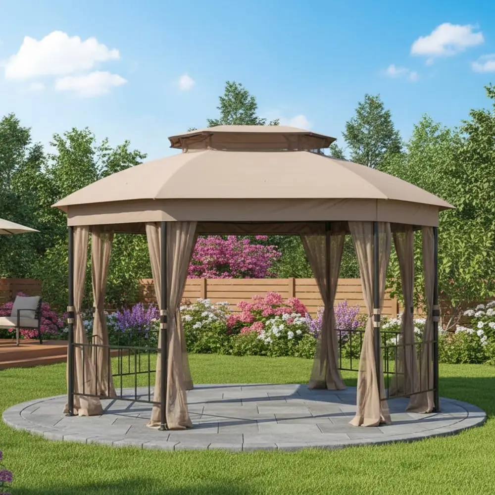 Reinforced RipLock 350 Gazebo Canopy Top 10x12, UV & Water Resistant Outdoor Patio Shelter, Beige, Customized