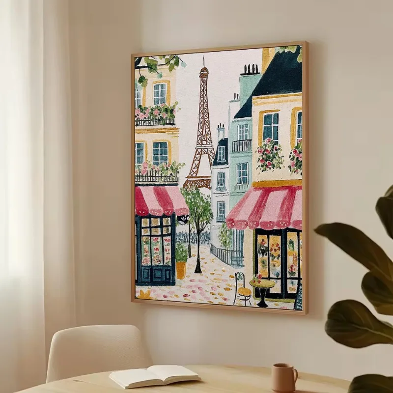 Vintage Paris Street Café Fruit Market Bakery Mediterranean Cityscape Poster Canvas Painting Wall Art Pictures Home Decor