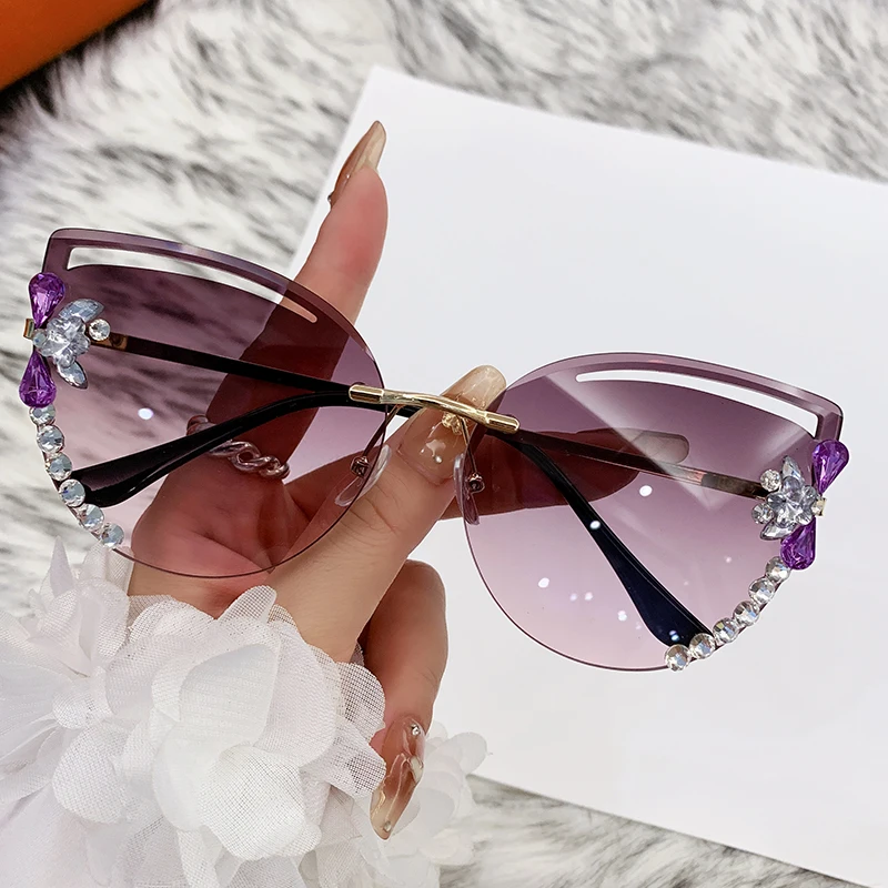 السيدات الماس 2025 العلامة التجارية الفاخرة تصميم خمر بدون شفة حجر الراين النظارات الشمسية النساء الرجال موضة التدرج عدسة نظارات شمسية ظلال #1