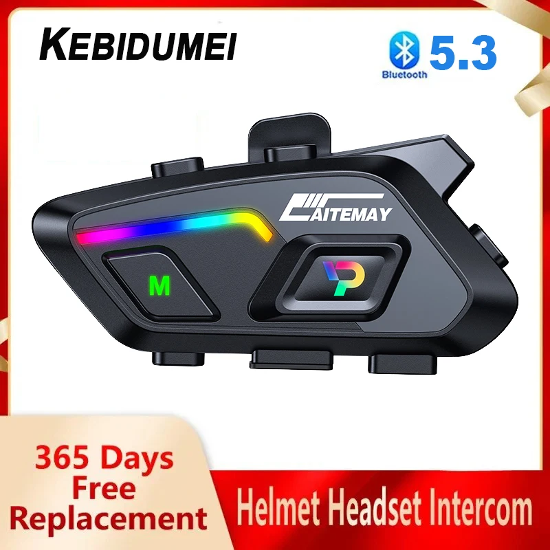 Kebidumei Motorcycle Helmet Headset BT5.3 Wireless Handfree Call Waterproof Moto Headphone For Rider With Ambient Light