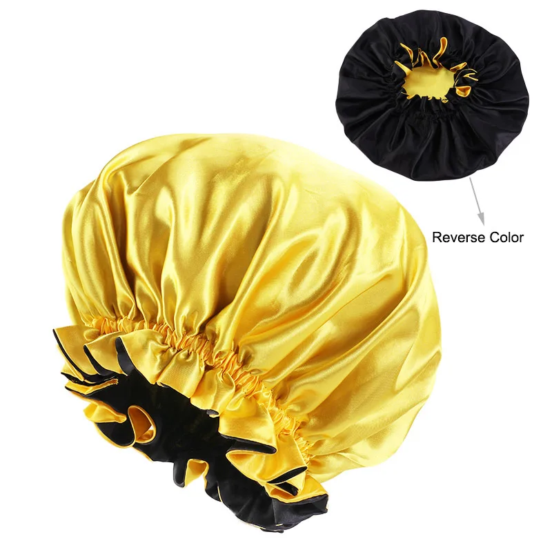 Lady Silk Night Sleep Hats Double Layer Head Cover Fashion Shower Cap Adjustable Silk Satin Bonnet For Women