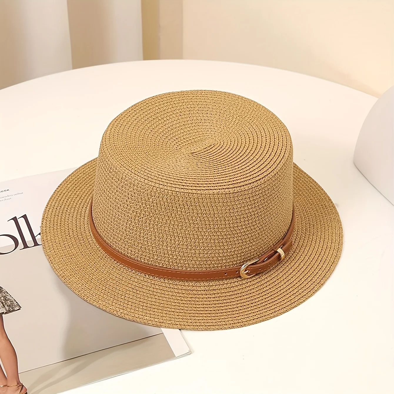 Women'S Wide Brim Sun Hat, Lightweight Flat Hat with Drawstring, Faux Fur, Solid Color, for All Seasons, Beach Accessories image 6
