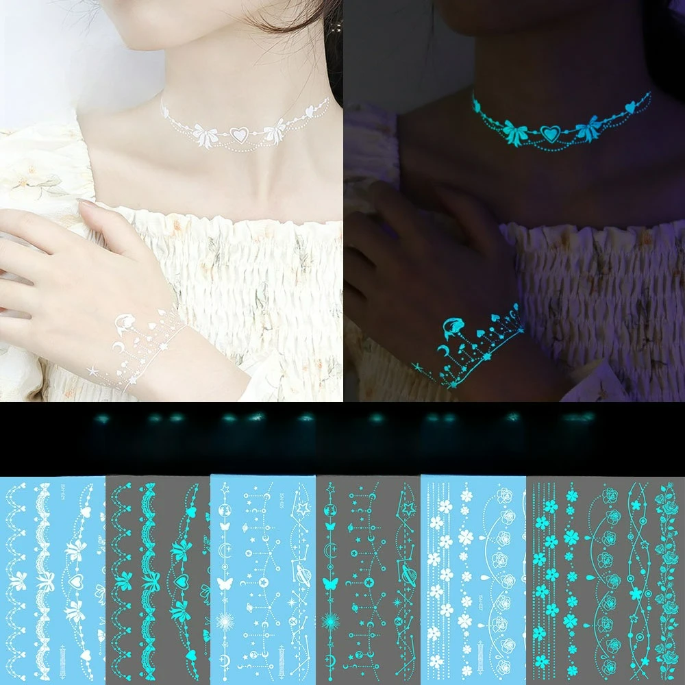 

New Henna luminous Temporary Tattoos,Tattoo Stickers,Waterproof Long-Lasting,Fake Tattoo,body art for Party Festival