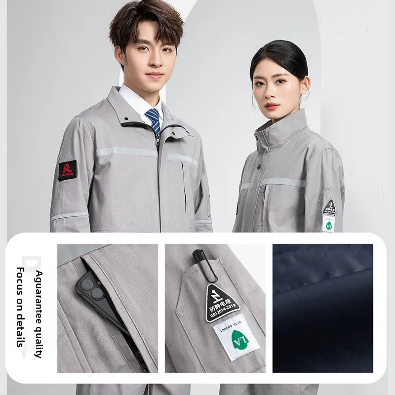 set-di-tute-antistatiche-in-rete-di-puro-cotone-abbigliamento-da-lavoro-personalizzato-resistente-all'usura-per-officina-e-protezione-sul-lavoro