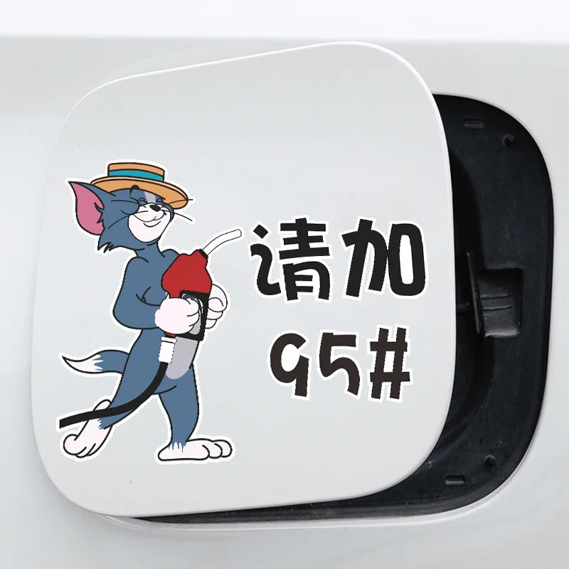 Funny Car Stickers Fuel Tank Cap Tom Jerry 92 95 98 Electric Vehicle Crewtive Gifts New Year Party