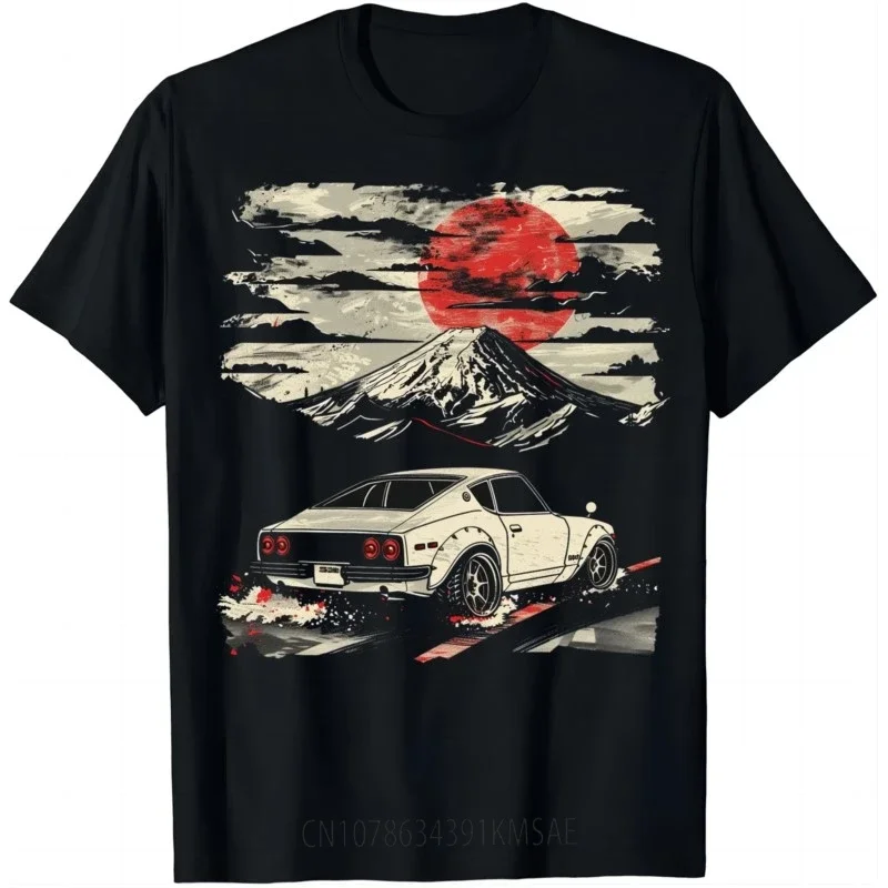 מכונית ספורט תוססת עם מירוץ שמש אדום לתוך סגנון וינטג חולצת טריקו חולצות נשים גברים בגדים harajuku