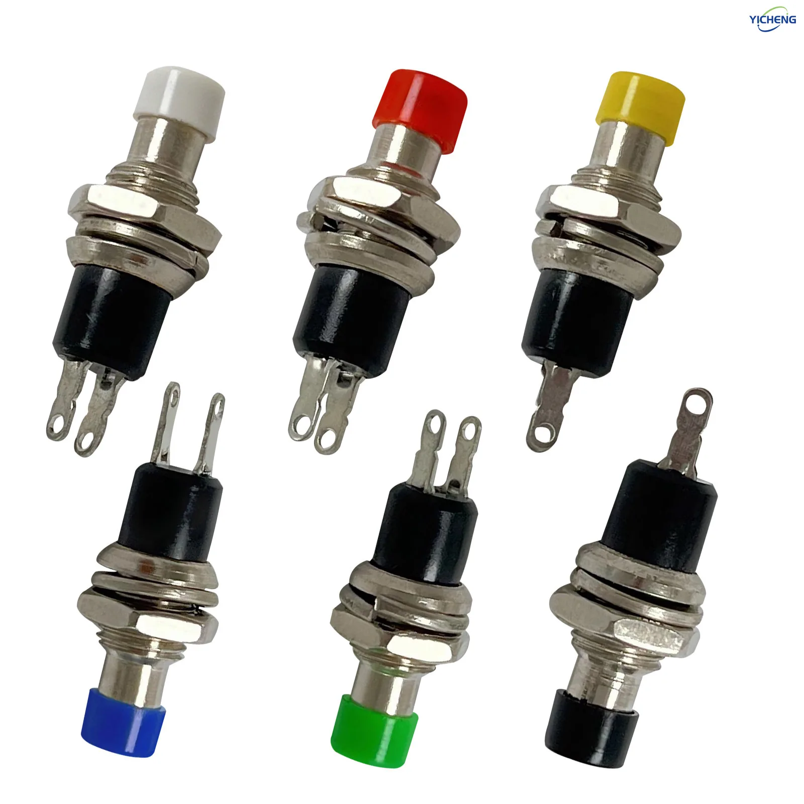 12 قطعة زر بدون مفتاح قفل 7 مم مصغر، NC - اضغط للإغلاق/NO - اضغط للفتح، كابل ملحوم 150 مم، اختر، طول قابل للتخصيص.