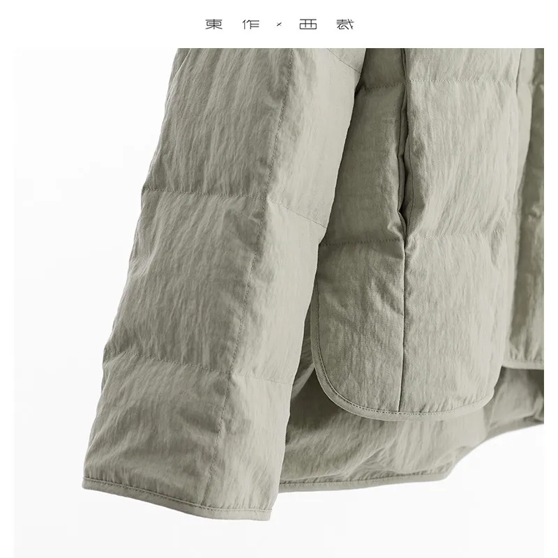 Chaqueta ligera de plumas de ganso ~ Abrigo cálido sin cuello para mujer Top 2025 Invierno Nuevo estilo