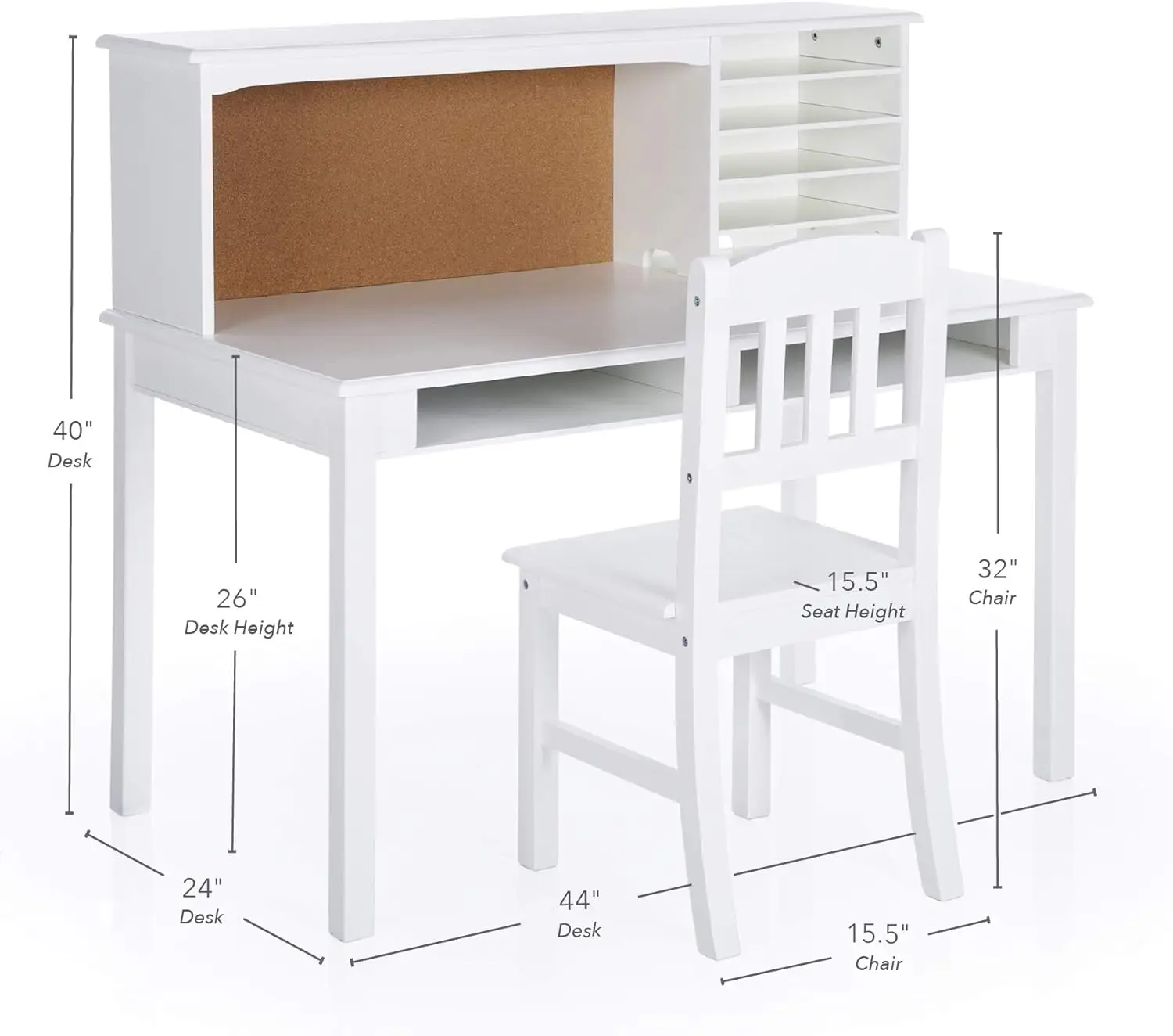 Kids Media Desk and Chair Set - White:  Wooden Desk Set for Boys and Girls