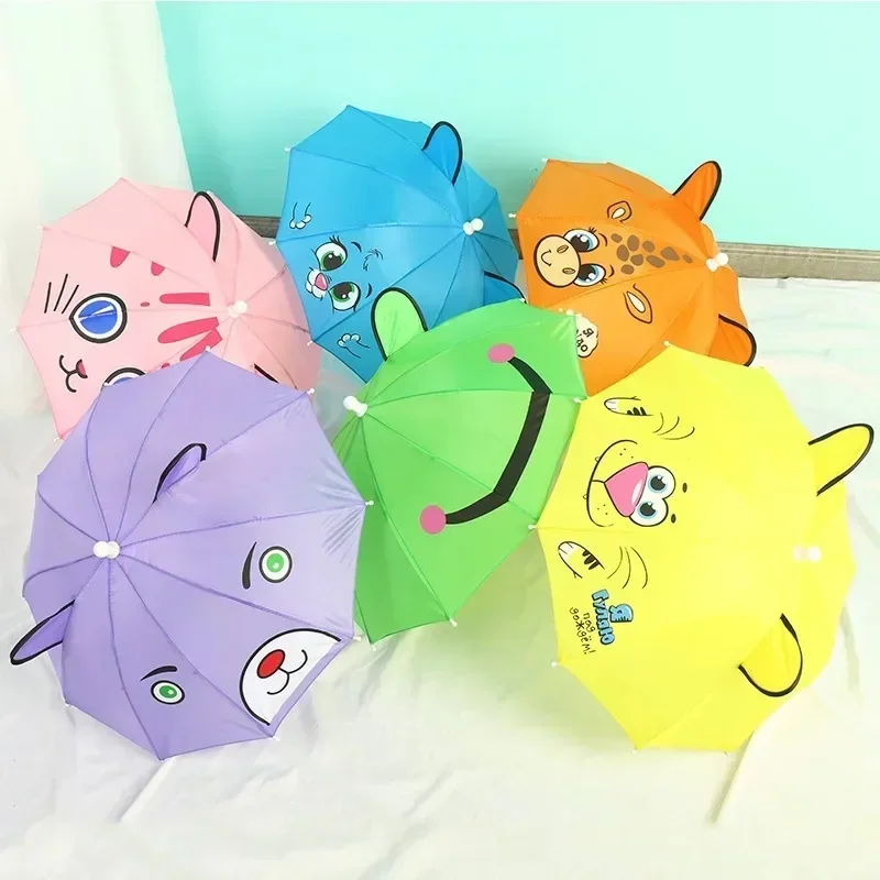 Mini Animal Umbrella Kids Photo Props Small Straight Umbrella Portable Waterproof Kids Cartoon Long Handle Security Umbrella