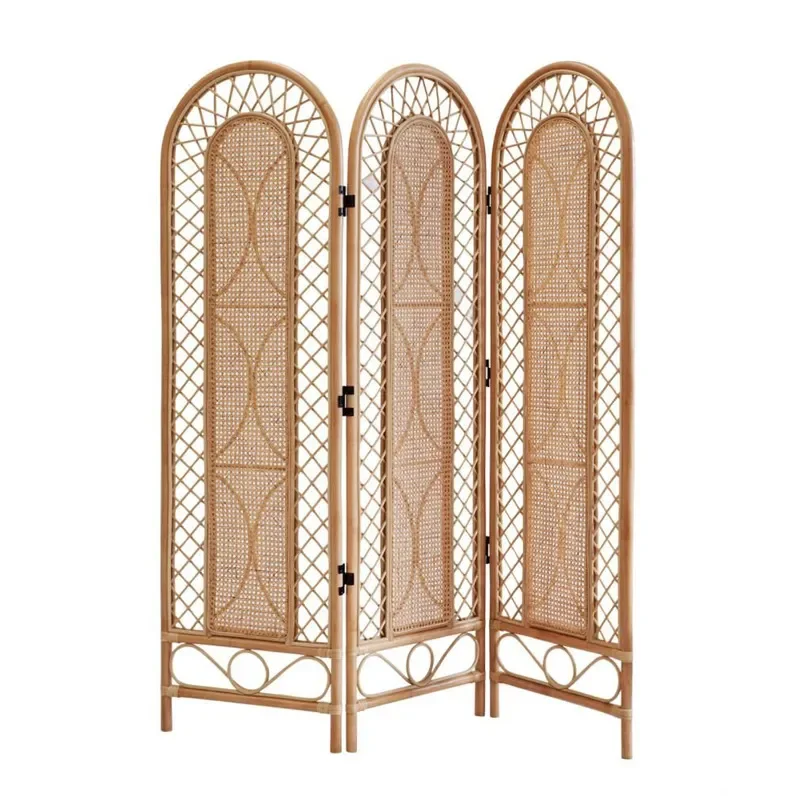 Simple Folding Rattan Screen Partition Removable Retro Room Divider for Living Room Bedroom Hotel Decoration Entryway Curtain