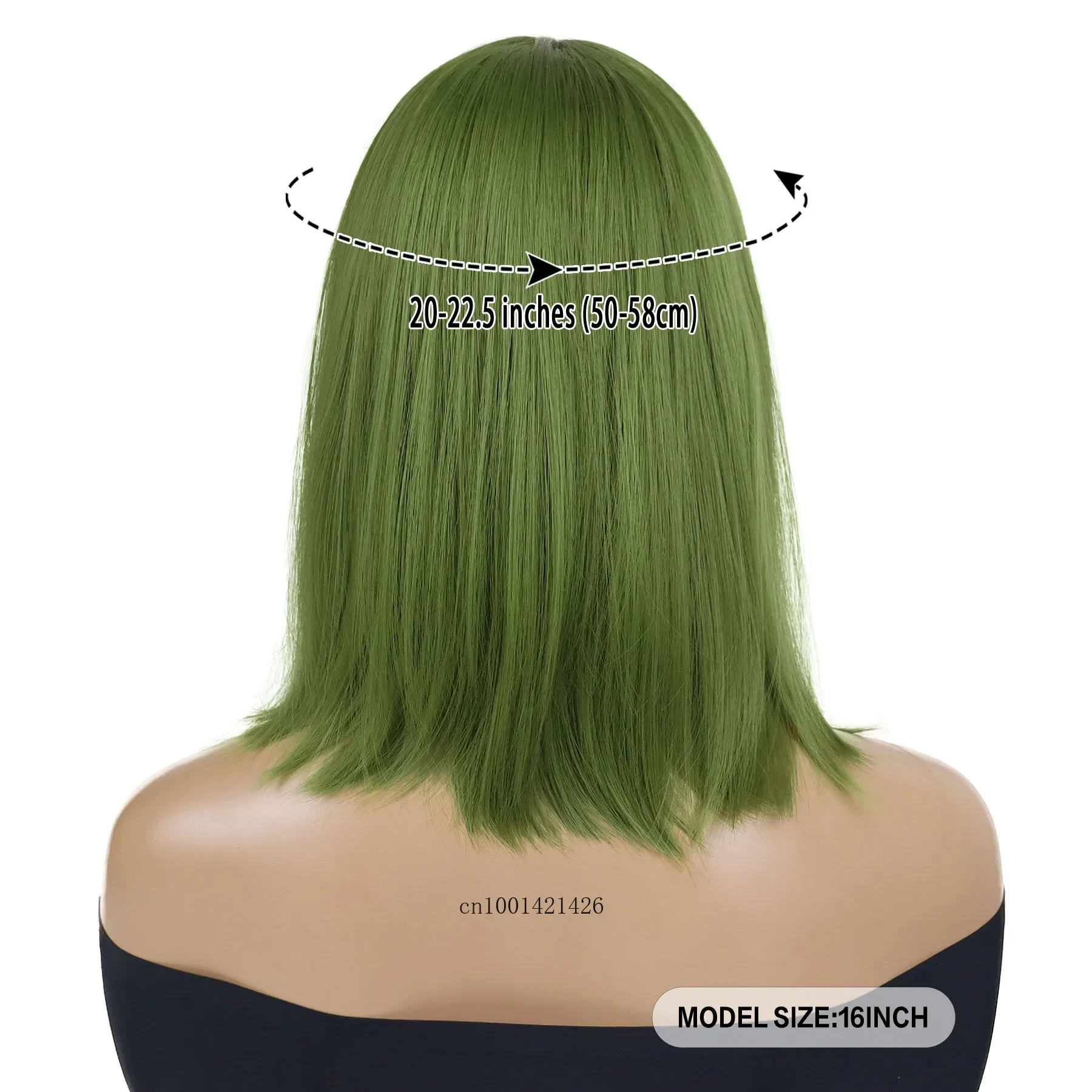 Synthetic Hair Green Wigs Cosplay Halloween Costume for Women Short Bob Wig with Bangs Straight Hairstyles Short Wigs 16 Inches