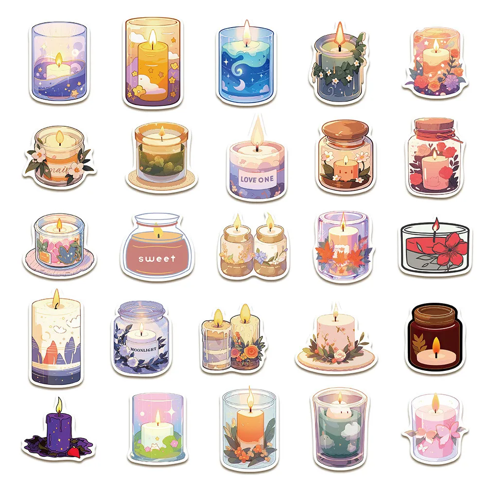 50 قطعة من ملصقات الشموع المعطرة المريحة - ديكور مقاوم للماء لأجهزة الكمبيوتر المحمولة وأجهزة الكمبيوتر المحمولة والمجلات وحافظات الهاتف لتسجيل متجر YourLife