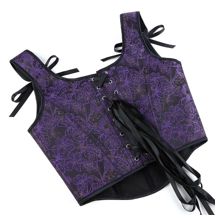 ゴシックレースアップオーバーバストコルセットクロップトップ女性ヴィンテージビスチェベストタンクボディスボディシェイパー胴鎧