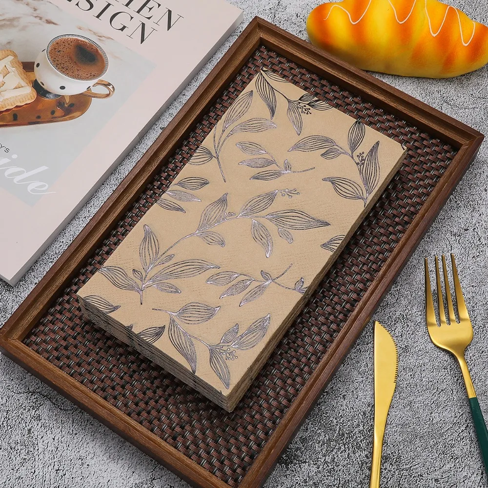 40Pcs Thickened Leaf Gold-embossed Disposable Napkin Coffee Hot Foil Stamped Table Napkin Paper Vintage Party Napkin Wedding