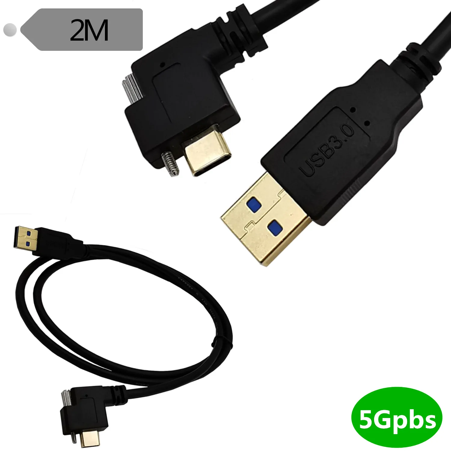 Gold-Plated USB 3.0 A Male To USB 3.1 Type C with Screws Industrial Camera Lock Flat Panel Charging Cable 30cm 1m 2m