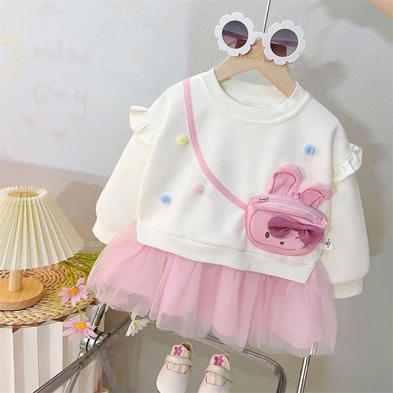 Children Clothing Spring Autumn Baby Girls Long Sleeved Dress Cartoon Kids Casual Clothes Everyday Casual Lace Princess Dress